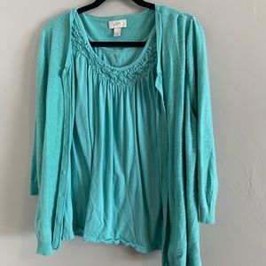 Loft Cardigan and Tank Set XL Teal